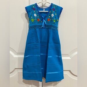 Floral Embroidered Blue Girl Dress.